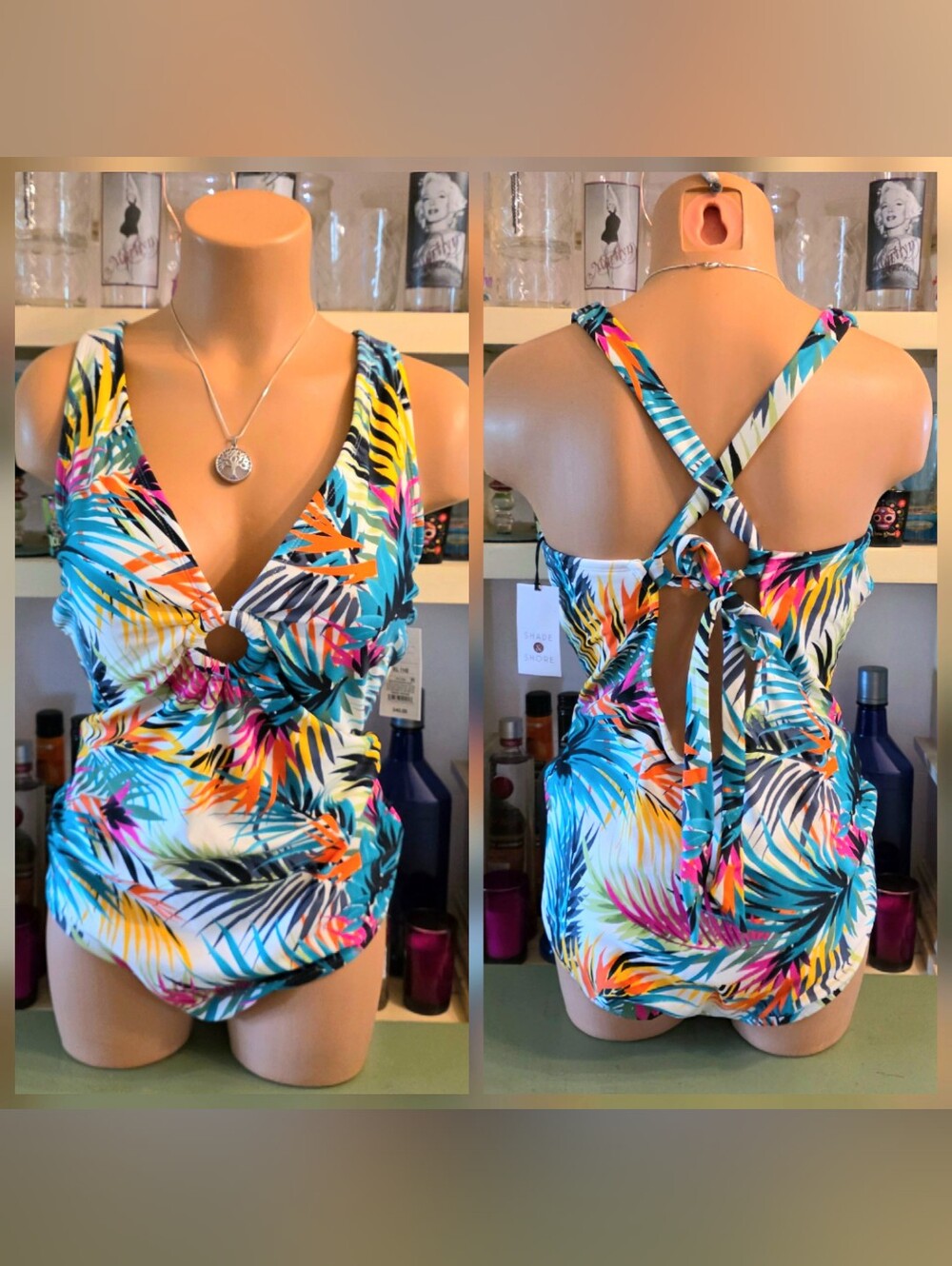 Shade And Shore 1 Pc Swimsuit XL 16 Floral Tropical Plunge Medium Coverage NWT